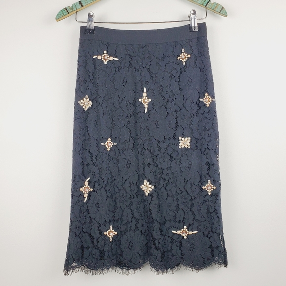 Joie Ortally Lace Bead Caviar Pencil Skirt $298 2 - Picture 3 of 11